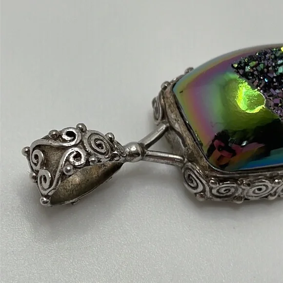 Iridescent Druzy 925 Sterling Silver Pendant - Picture 8 of 9